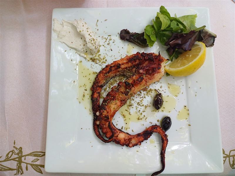Char-grilled octopus tentacle with olive oil and lemon