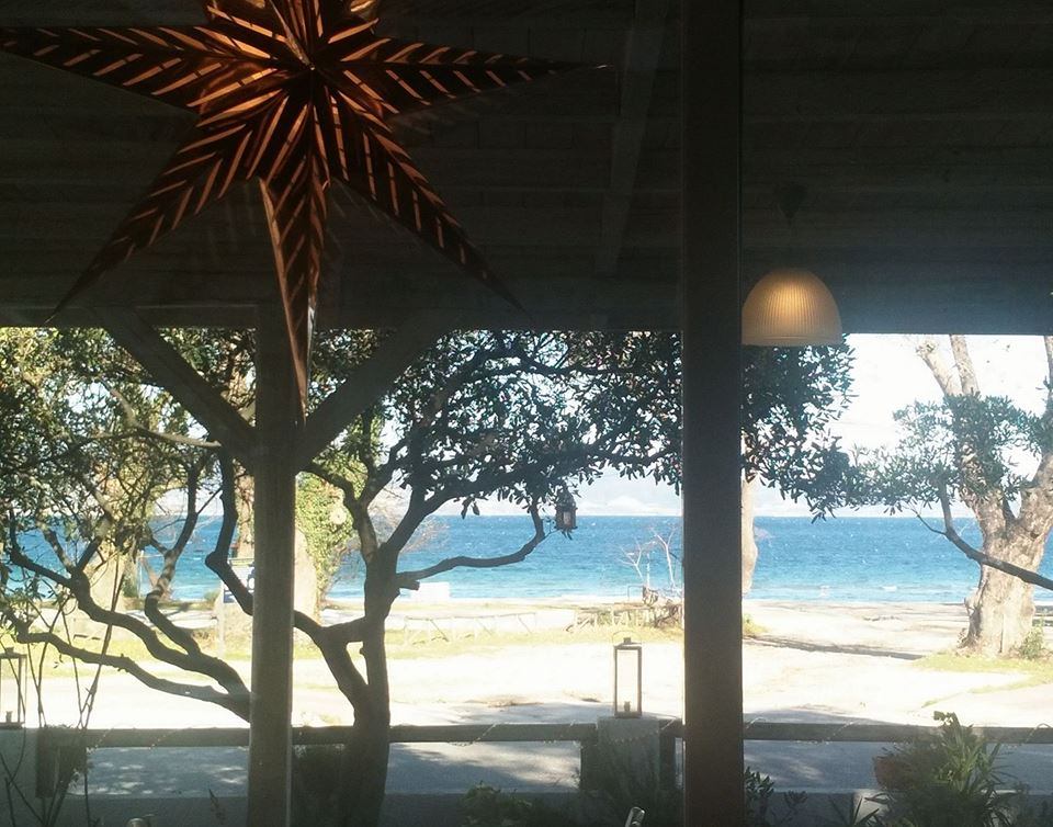 View through the trees towards Stavros beach and the sea